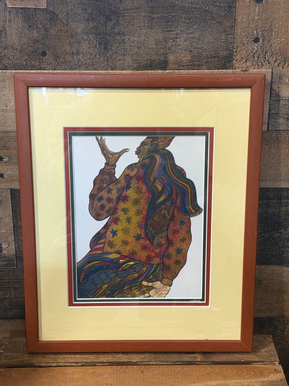 Vintage Custom Framed Vibrant Figurative Art Print - 14.5" x 18"-Brooklyn Framed